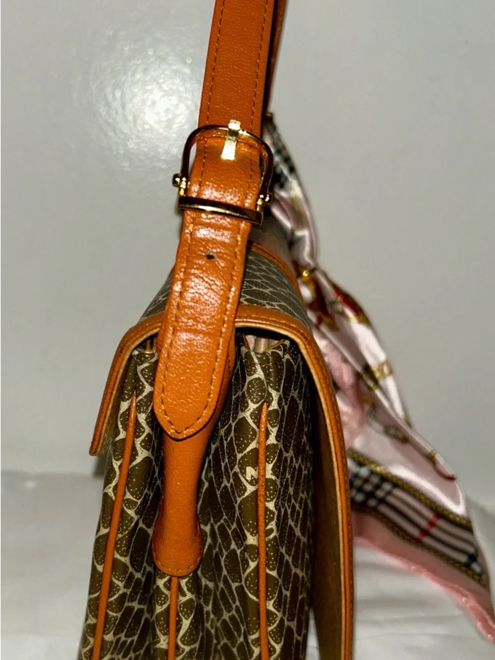 Nina Ricci Brown & Tan Patterned Canvas Satchel with Gold 'N' Logo - Picture 3 of 8